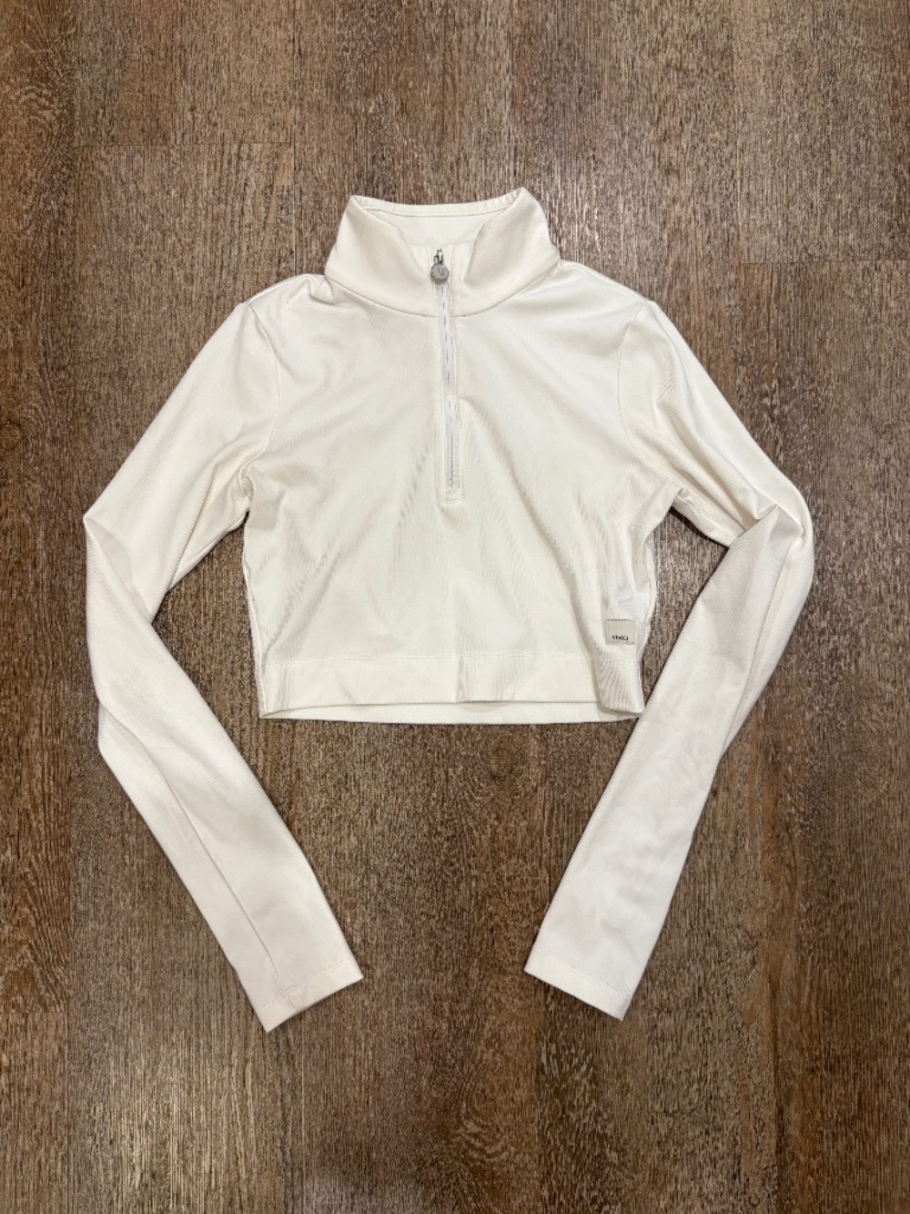 VUORI Ribbed Crop Half Zip Long Sleeve Top - White / Off-White [XS]